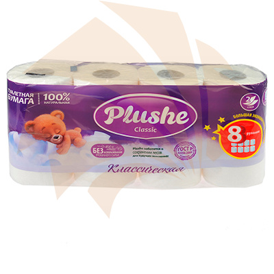 Туалетная бумага Plushe 2х-сл Белая (1*8шт/8уп)