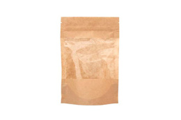 Пакет "Дой-пак" бумажный с замком 140*225+(40+40) крафт с окном 70мм (1*100/7уп)